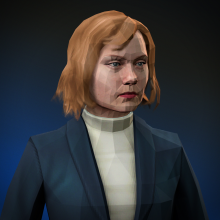 A middle-aged woman with blonde shoulder-length hair, wearing a vest over a light turtleneck sweater.