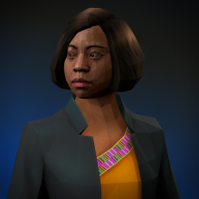 A young Ghanaian woman wearing a suit vest over a traditional robe.